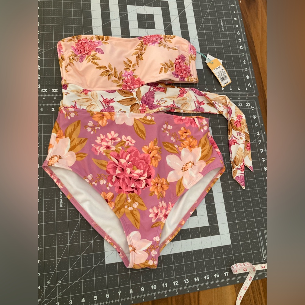 Kona Sol Pink and Purple Floral One Piece Swimsuit